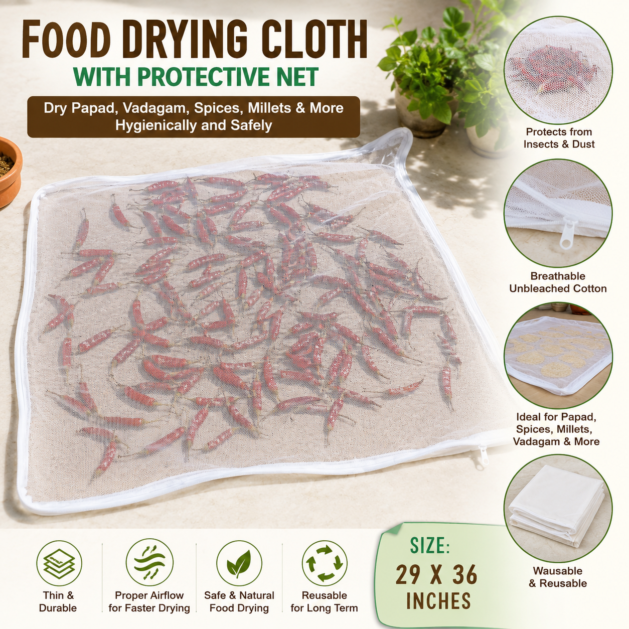 Reusable Cotton Drying Cloth with Net