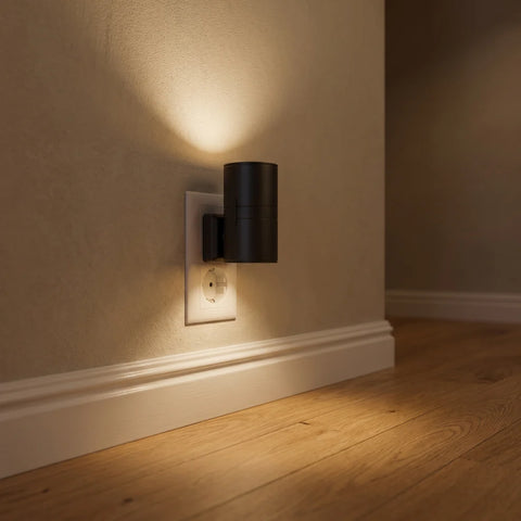 ✨Plug-In Dusk-to-Dawn Wall Light – 3000K Warm Up & Down Night Light with Pass-Through Socket