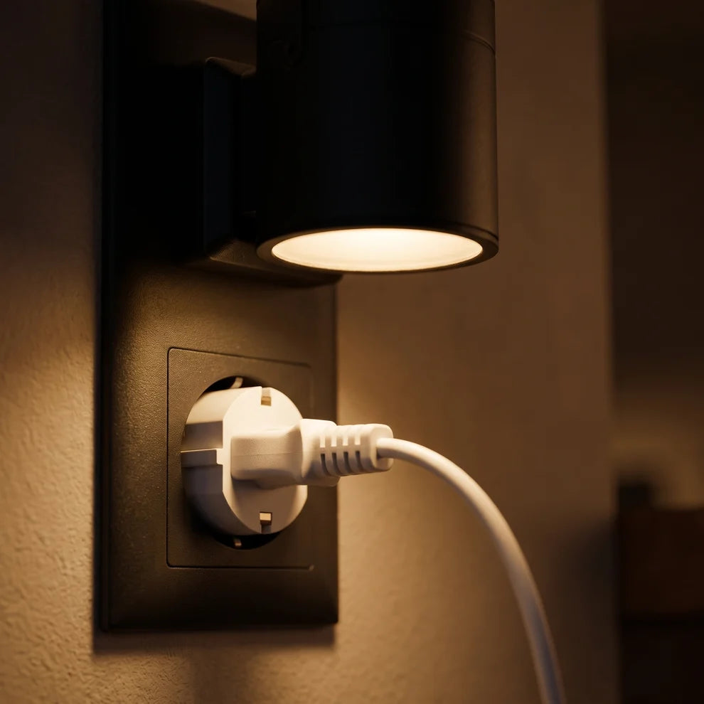 ✨Plug-In Dusk-to-Dawn Wall Light – 3000K Warm Up & Down Night Light with Pass-Through Socket