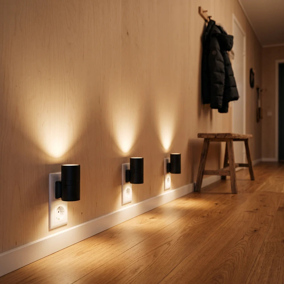 ✨Plug-In Dusk-to-Dawn Wall Light – 3000K Warm Up & Down Night Light with Pass-Through Socket