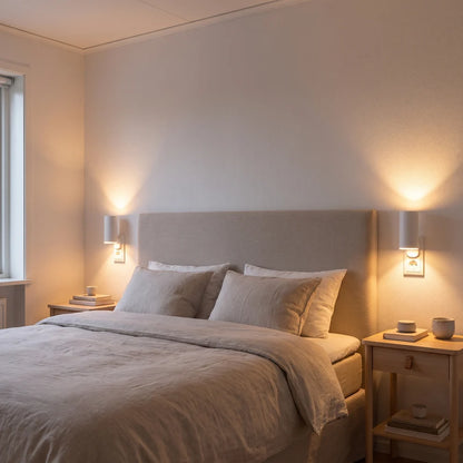 ✨Plug-In Dusk-to-Dawn Wall Light – 3000K Warm Up & Down Night Light with Pass-Through Socket