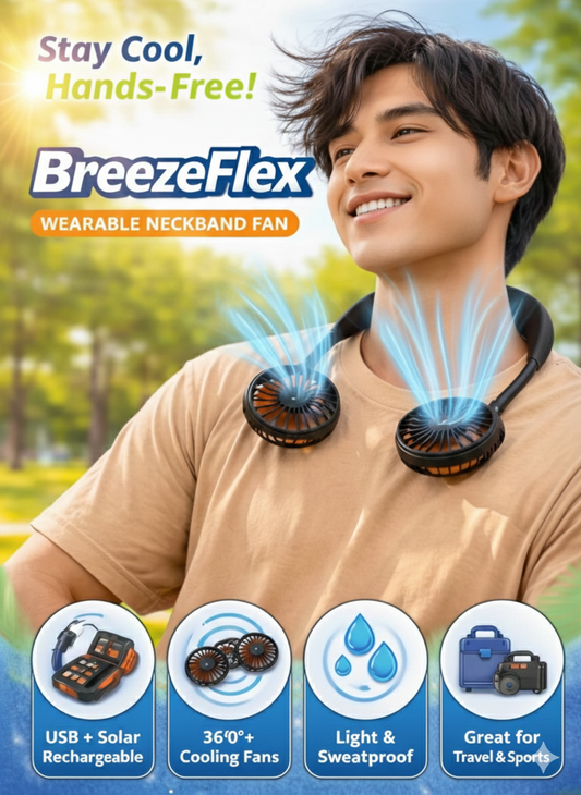 Blessbe Hand Free Portable Neckband Fan Hanging Neck Sports Fan USB Rechargeable