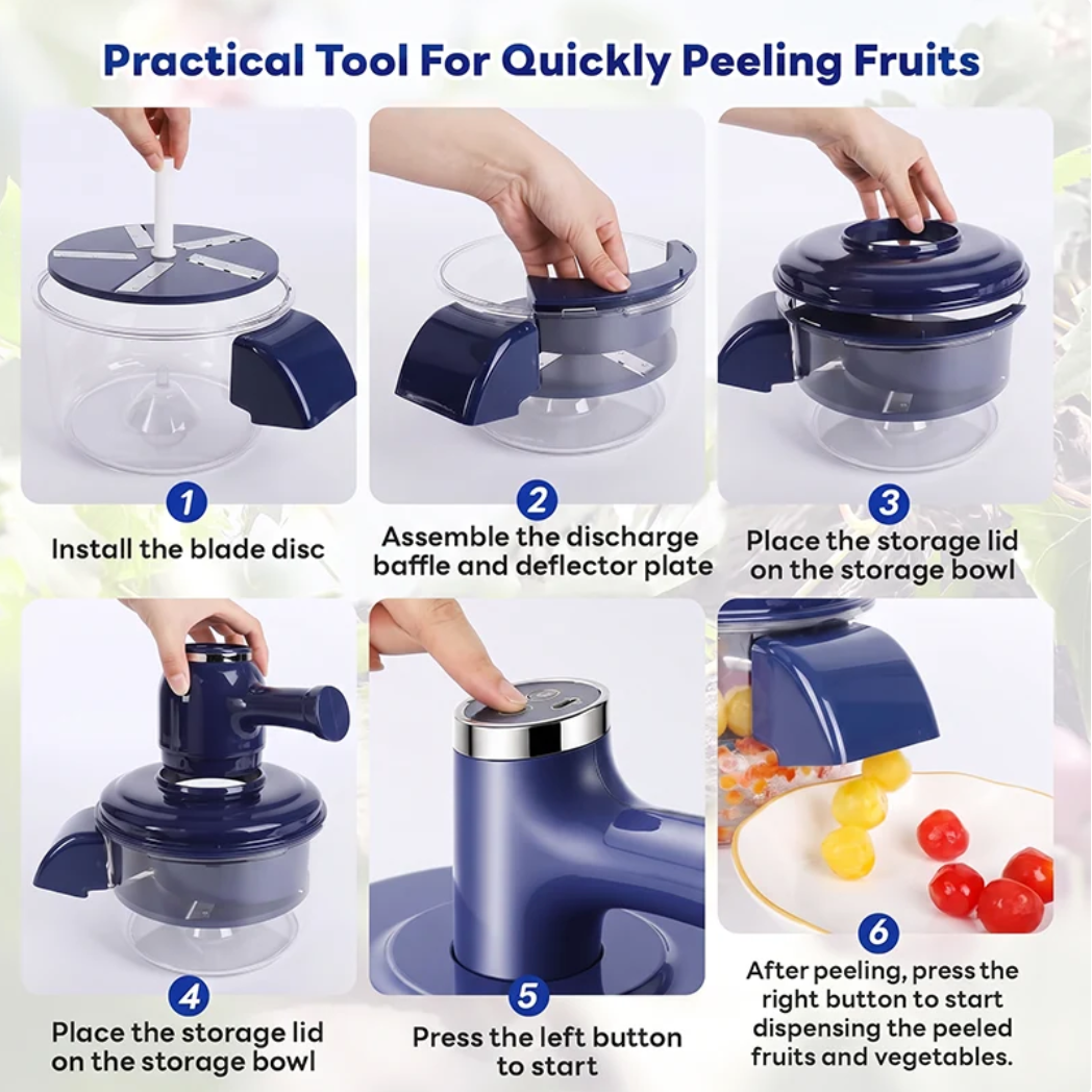 Electric Fruit Peeler & Mixer – 2-in-1, USB Rechargeable, One-Touch, 10s Peel 🍎