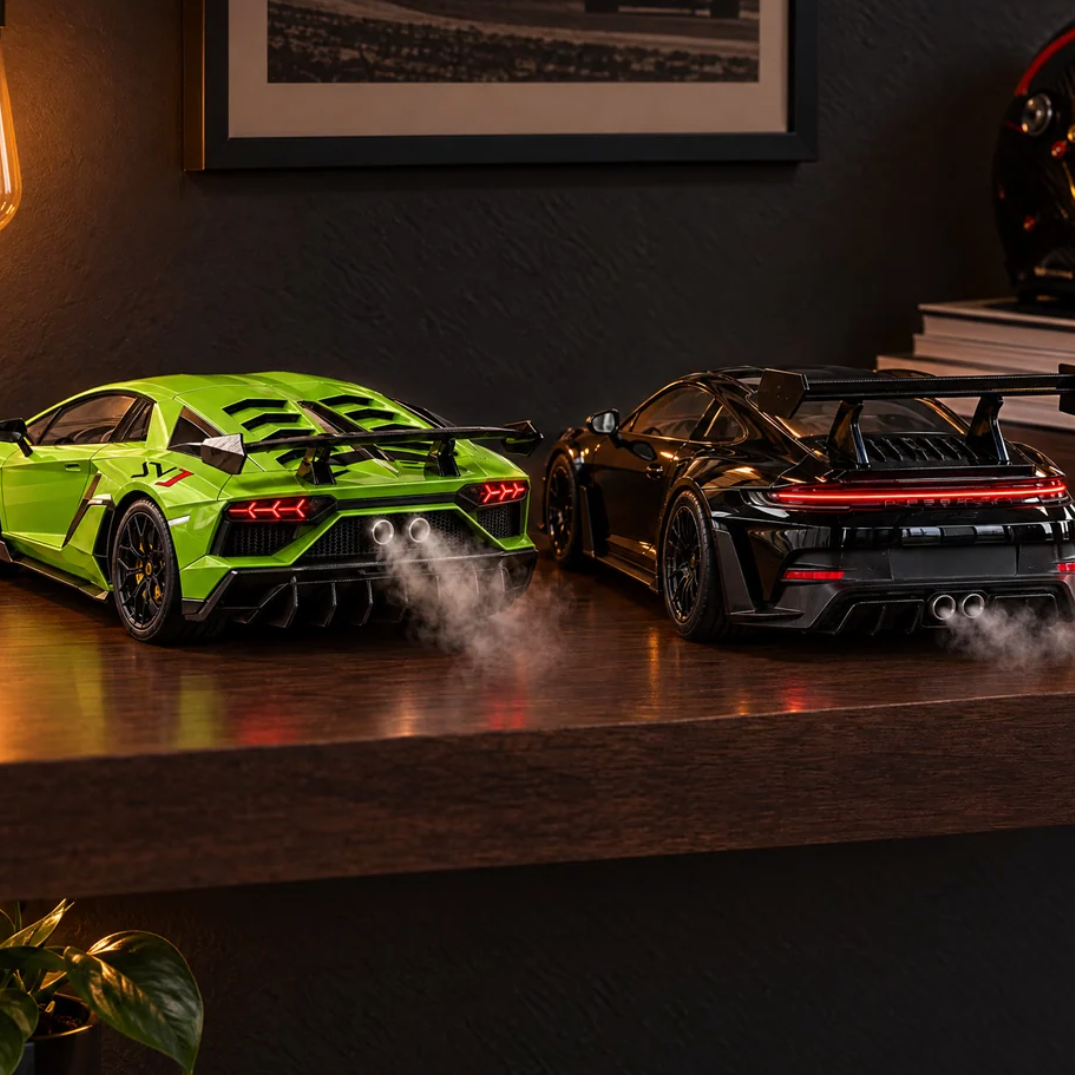 🏎️Mist Sports Car Humidifier & Aroma Diffuser – 1:24 Metal Model with Glowing Tail Light 💨