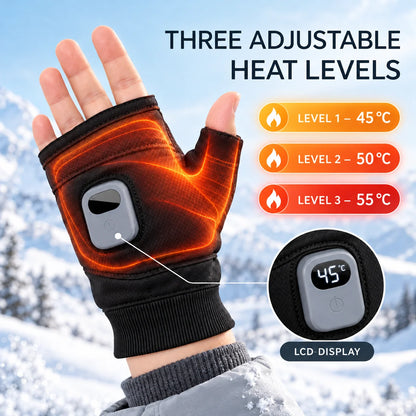 🧤Rechargeable Fingerless Heated Gloves – 3 Heat Settings, Type-C Charging, Hand Warmer for Office & Bike Rides 🔥