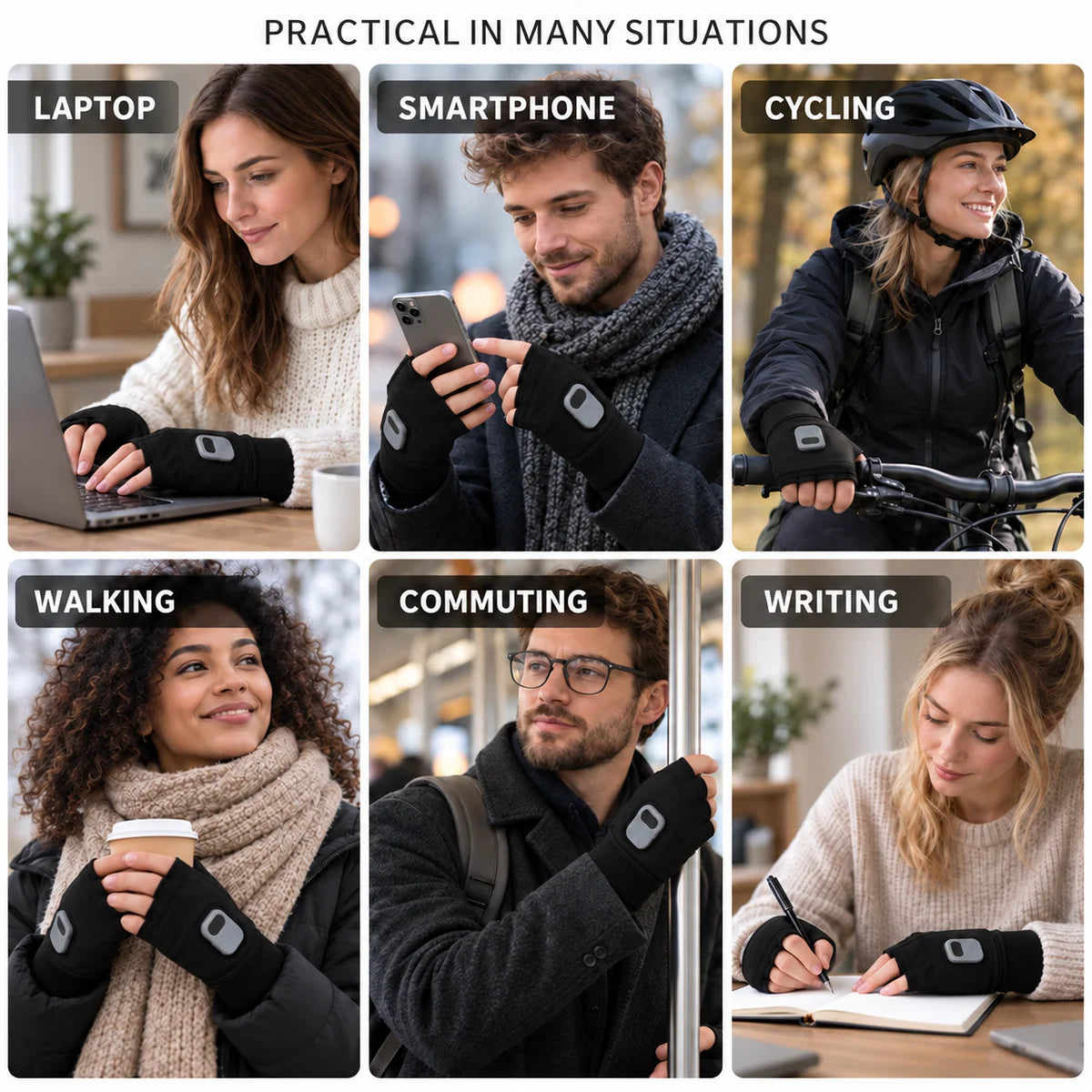 🧤Rechargeable Fingerless Heated Gloves – 3 Heat Settings, Type-C Charging, Hand Warmer for Office & Bike Rides 🔥