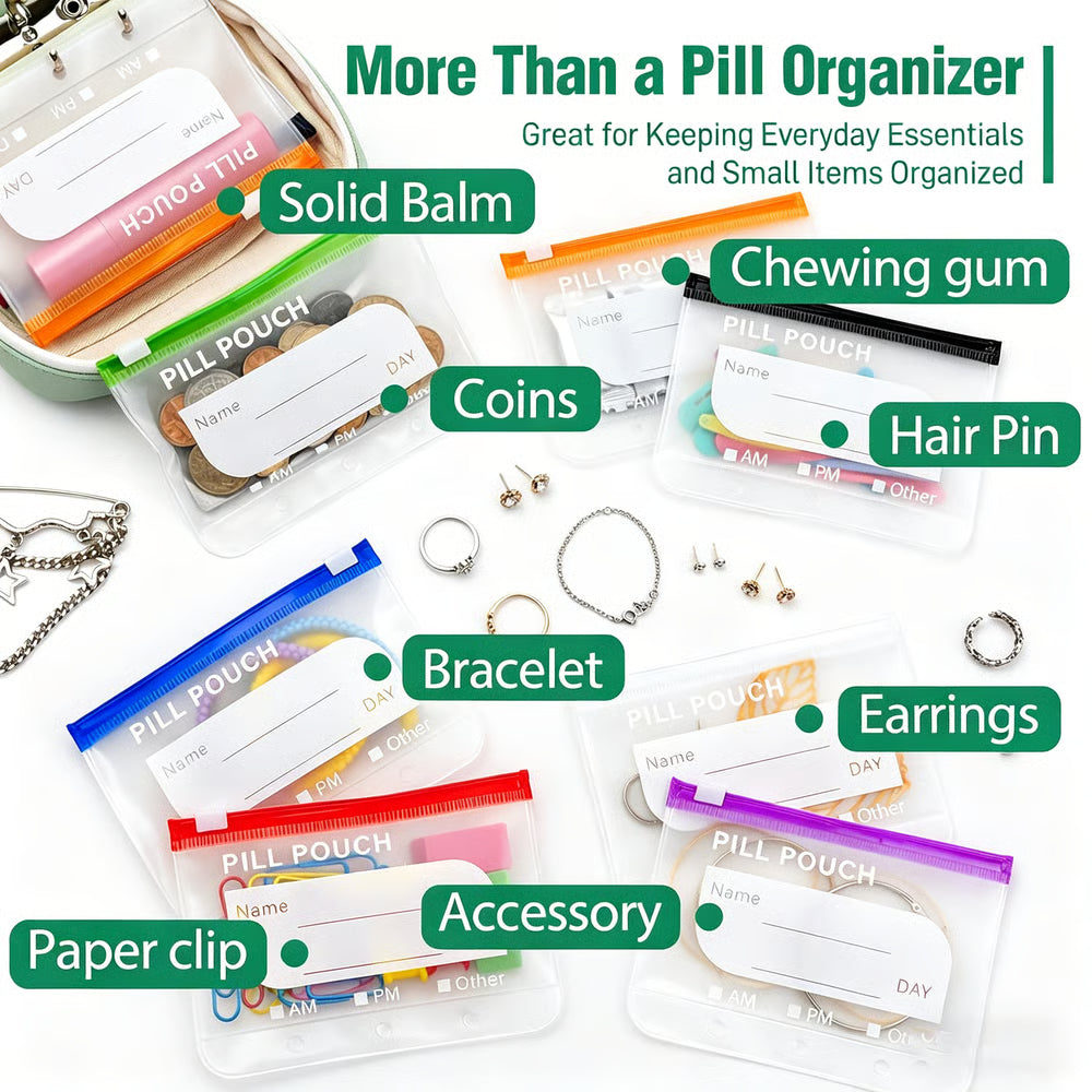💊 A8 Waterproof Pill Pouch Set – Large Weekly Travel Medicine Organizer