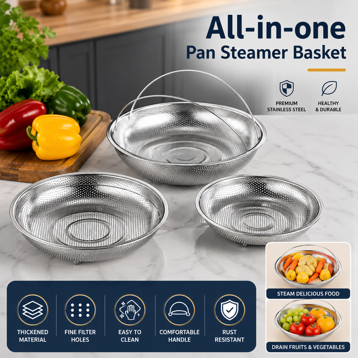 All-In-One Stainless Steel Steamer With Handle
