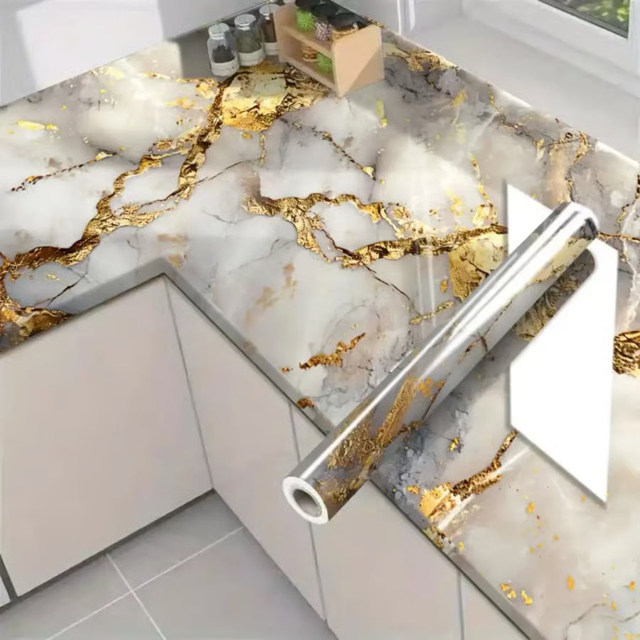 Gold Marble Pattern Self-Adhesive Wallpaper Roll (60x500cm)