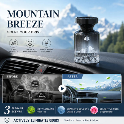 Long-Lasting Car Air Freshener – Natural plant extracts, eliminates smoke & pet odours. Weeks of freshness. Mountain design. Breath easy! 💨✨
