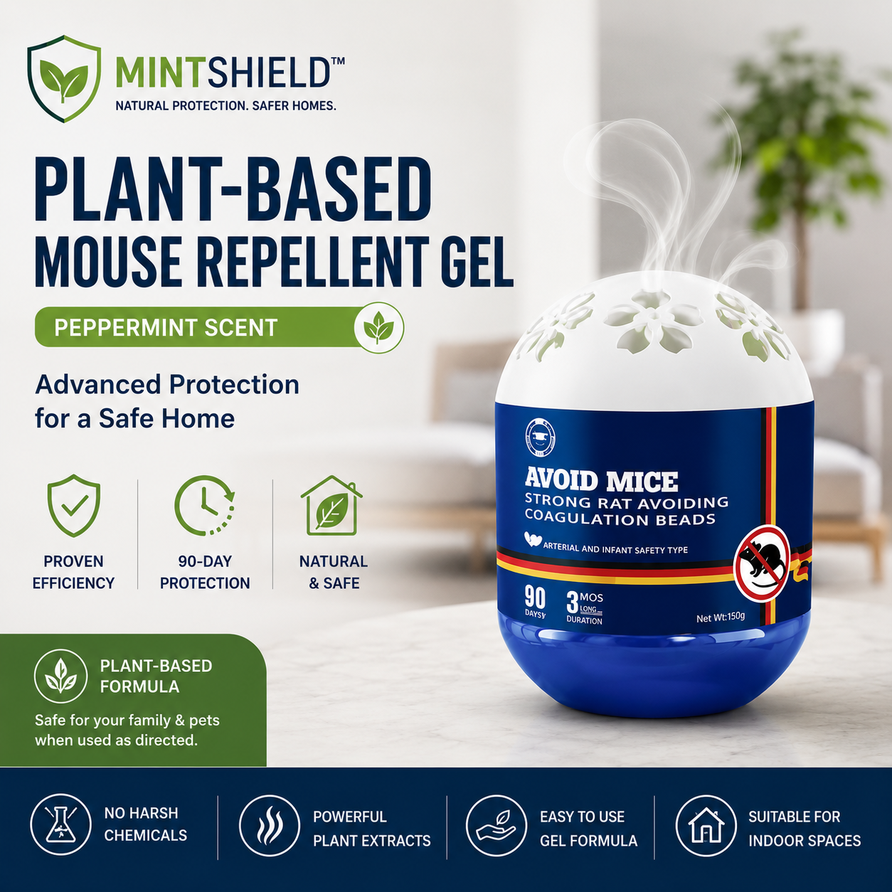 MintShield™ Plant-Based Mouse Repellent Gel | Peppermint & Chili Formula