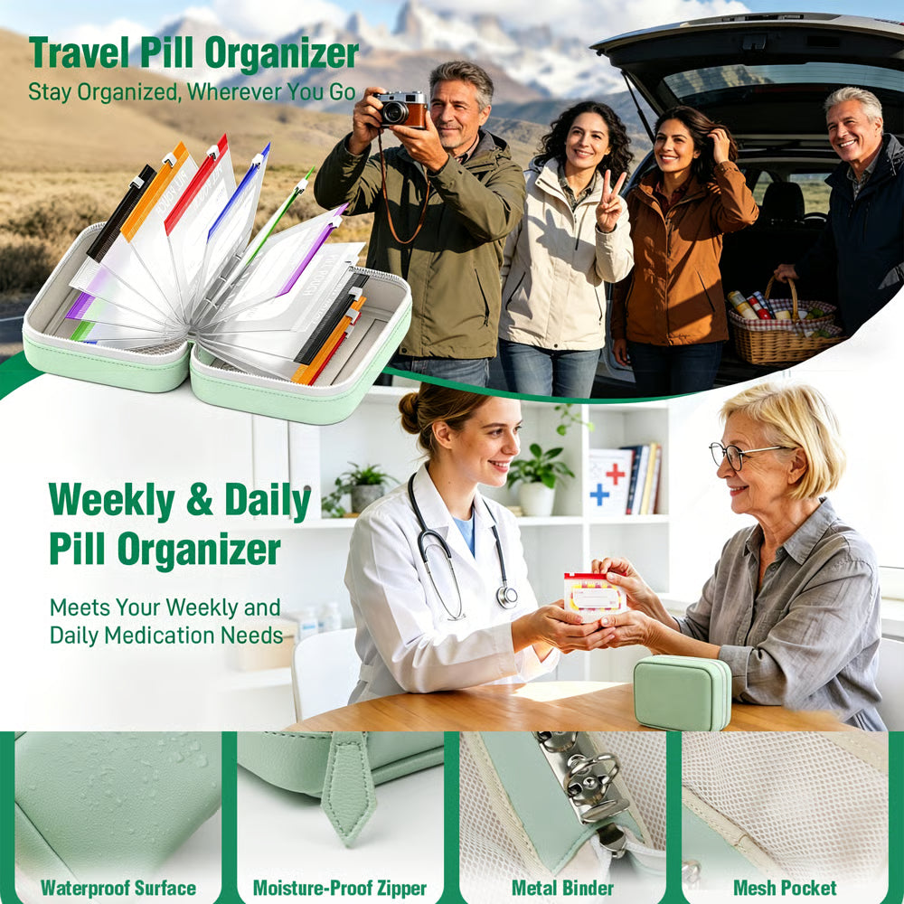 💊 A8 Waterproof Pill Pouch Set – Large Weekly Travel Medicine Organizer
