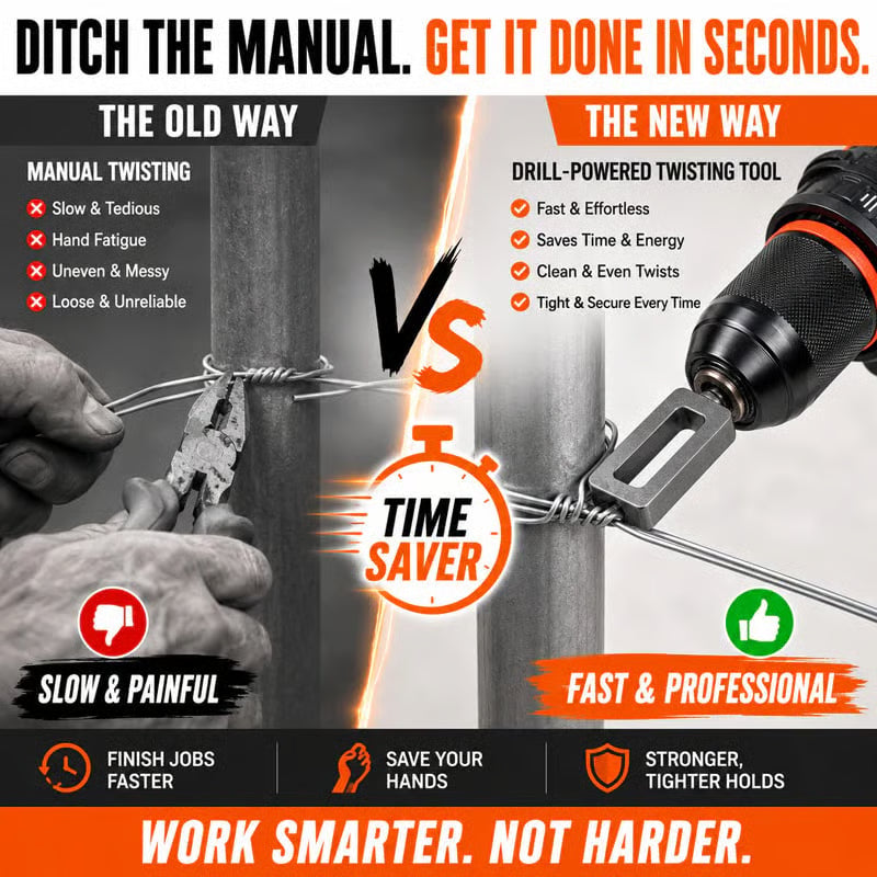 Steel Wire Twisting Tool for Drill - Fast Tightening & Auto Trimming Wire Twist Attachment
