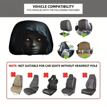 2pcs Modern Style Hooded Bright-Eyed Mysterious Portrait Pattern Car Headrest Covers