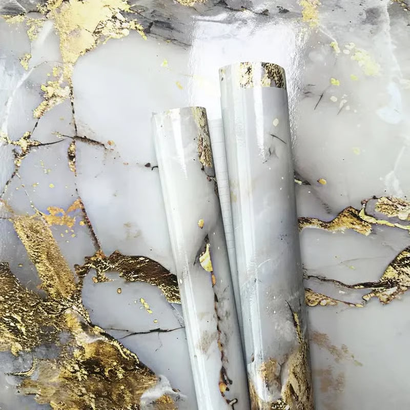 Gold Marble Pattern Self-Adhesive Wallpaper Roll (60x500cm)