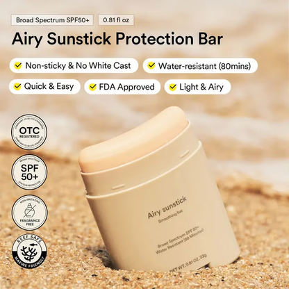 Airy Sunstick Smoothing Bar SPF50 (Single/Duo) | Matt Finish, Non-Sticky Sun Protection for Face and Body, Long-lasting, UV Protector sunscreen(0.81 oz)