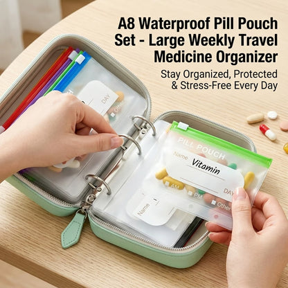 💊 A8 Waterproof Pill Pouch Set – Large Weekly Travel Medicine Organizer