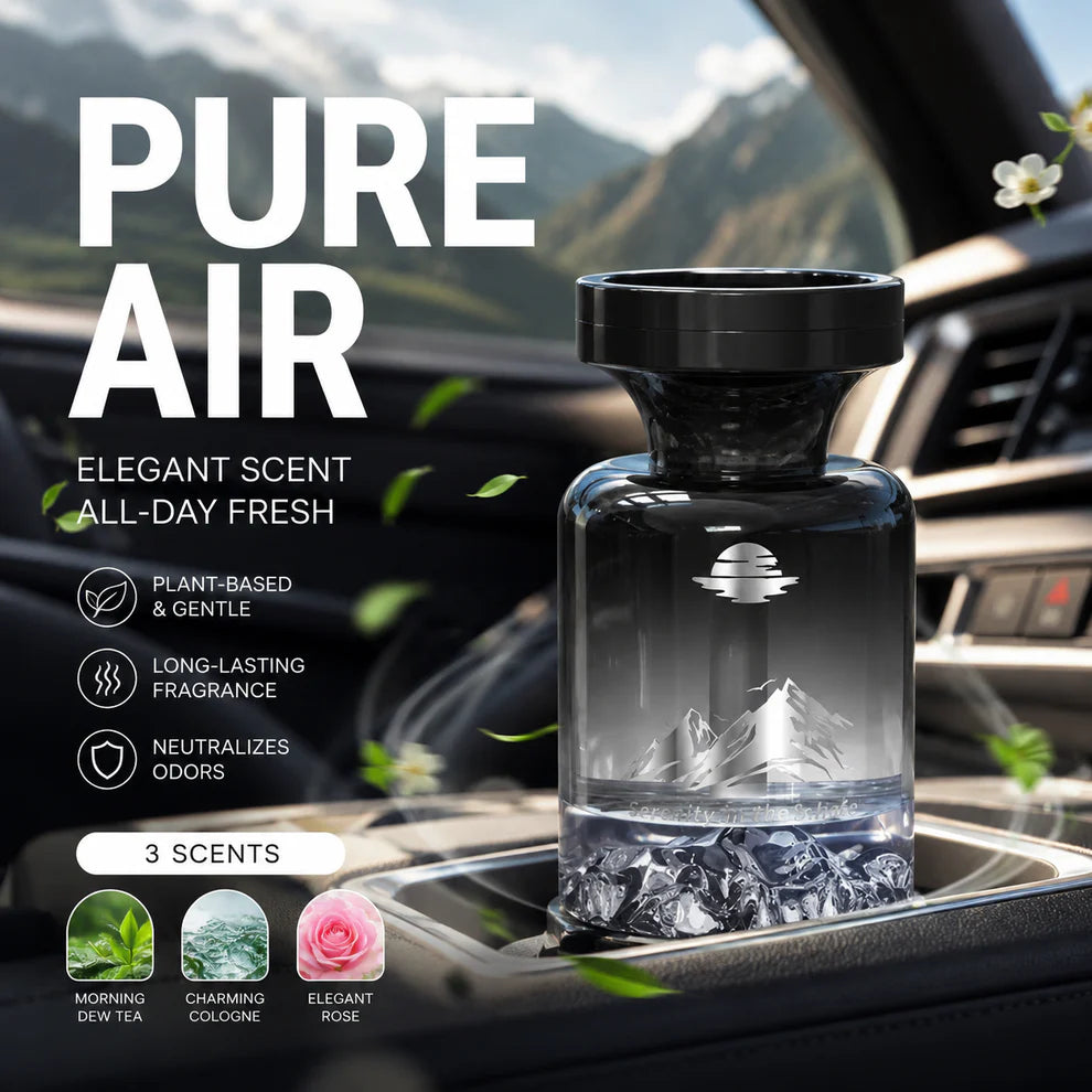 Long-Lasting Car Air Freshener – Natural plant extracts, eliminates smoke & pet odours. Weeks of freshness. Mountain design. Breath easy! 💨✨