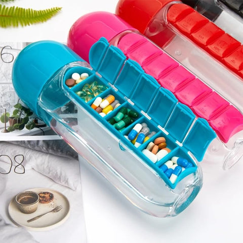 💊Mini Portable water bottle with Medicine Storage