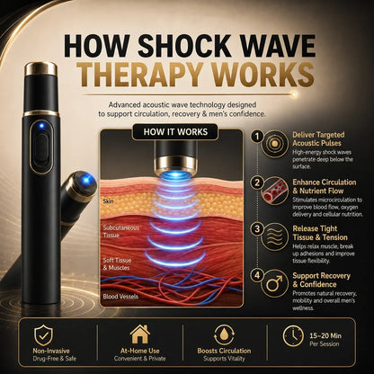 Advanced Acoustic Shockwave Therapy restores penile tissue health to enhance rise rigidity, stamina, and male performance confidence, relieving muscle pain, joint stiffness, tendon discomfort📈