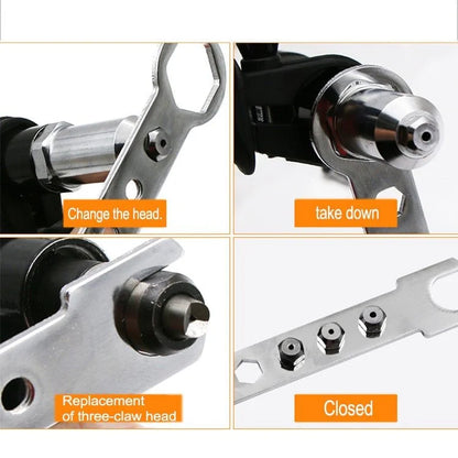 Professional rivet gun adapter kit with 4 different and assorted nozzle bolts