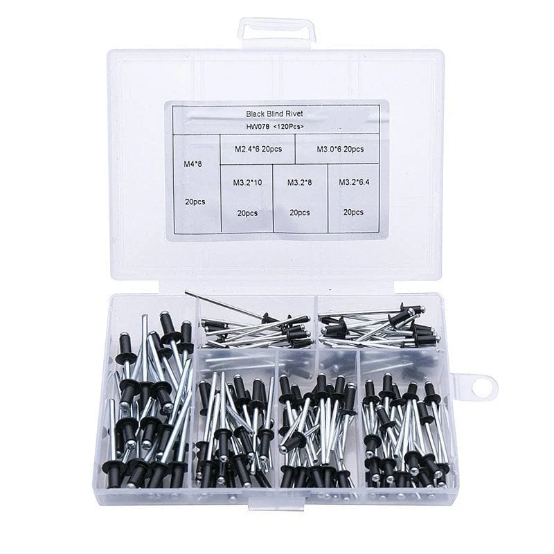 Professional rivet gun adapter kit with 4 different and assorted nozzle bolts
