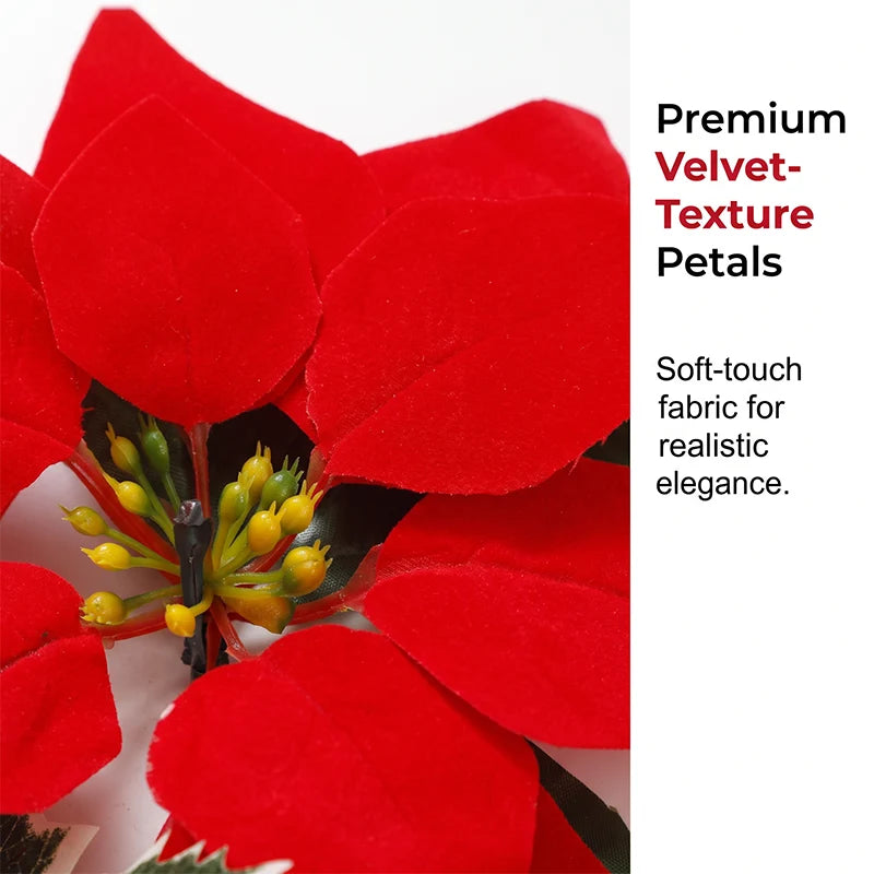 Light-Up Poinsettia Christmas Garland – Warm Festive Glow Without a Wall Socket