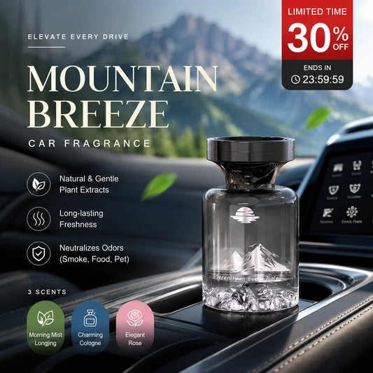 Long-Lasting Car Air Freshener – Natural plant extracts, eliminates smoke & pet odours. Weeks of freshness. Mountain design. Breath easy! 💨✨